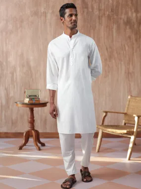 100% Cotton White Mandarin Collar Kurta - Harmony