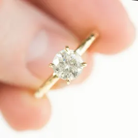 1.05ct Light Grey/White Salt and Pepper Diamond Evergreen 4 Prong Solitaire in 14k Yellow Gold