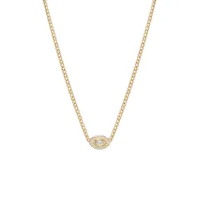 14k Extra Small Curb Chain Marquise Diamond Halo Necklace