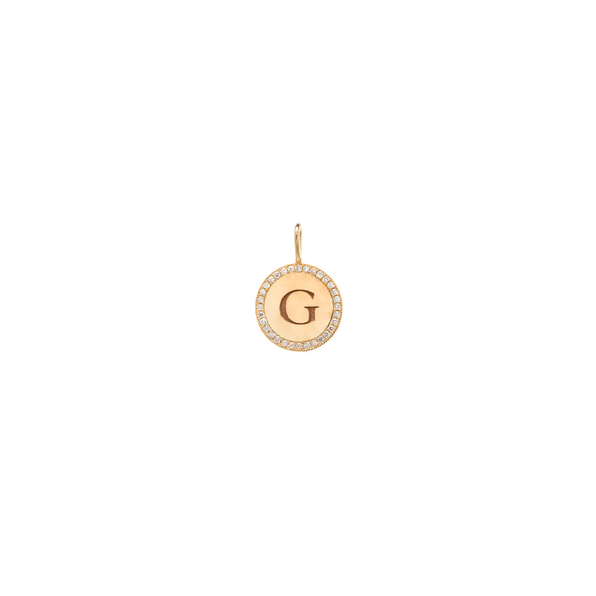 14k Medium Initial with Diamond Halo Disc Charm Pendant