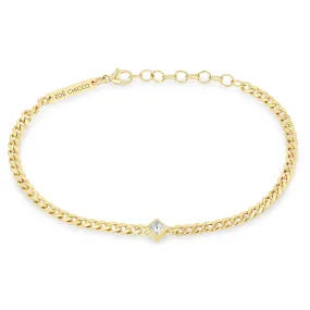 14k Princess Diamond Small Curb Chain Bracelet