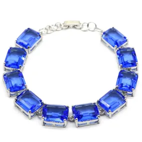 14k White Gold-Plated Violet Blue Created Tanzanite Tennis Bracelet