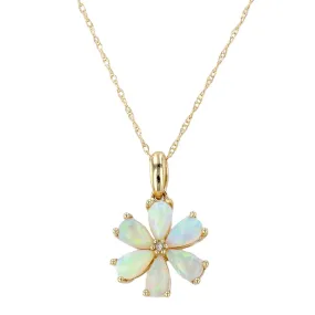 14K Yellow gold Australian opal daisy diamond accent necklace-17770