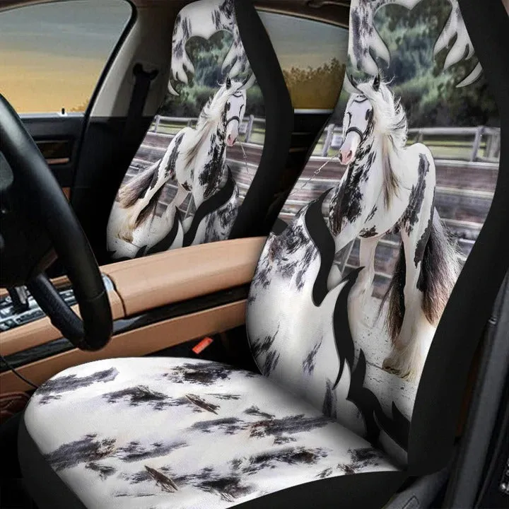 3D All Over Printed Black And White Horse Car Seat Cover Universal Fit, White Horse Carseat Protector