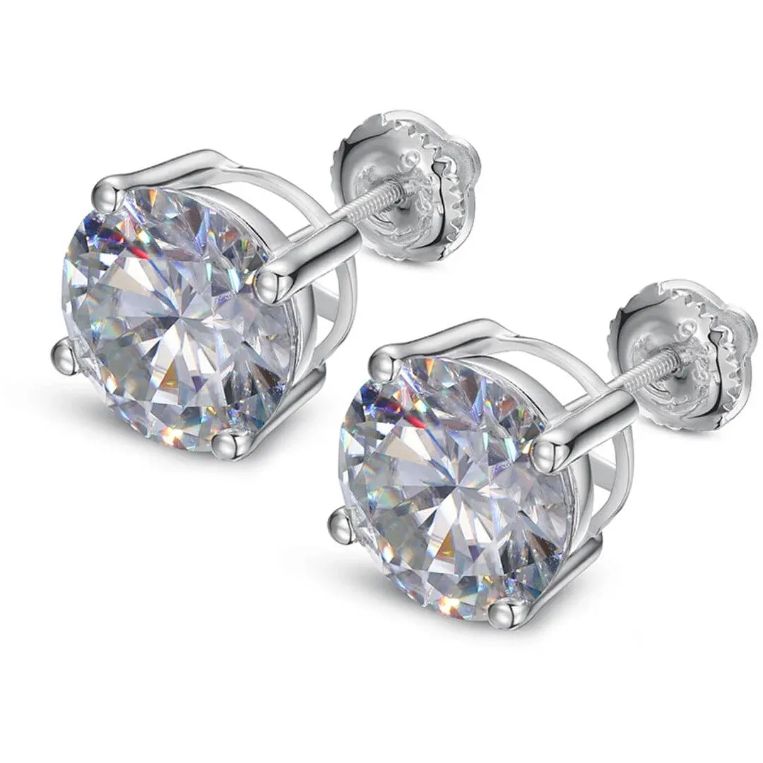 4CTW Moissanite Diamond Stud Sterling Silver Earrings