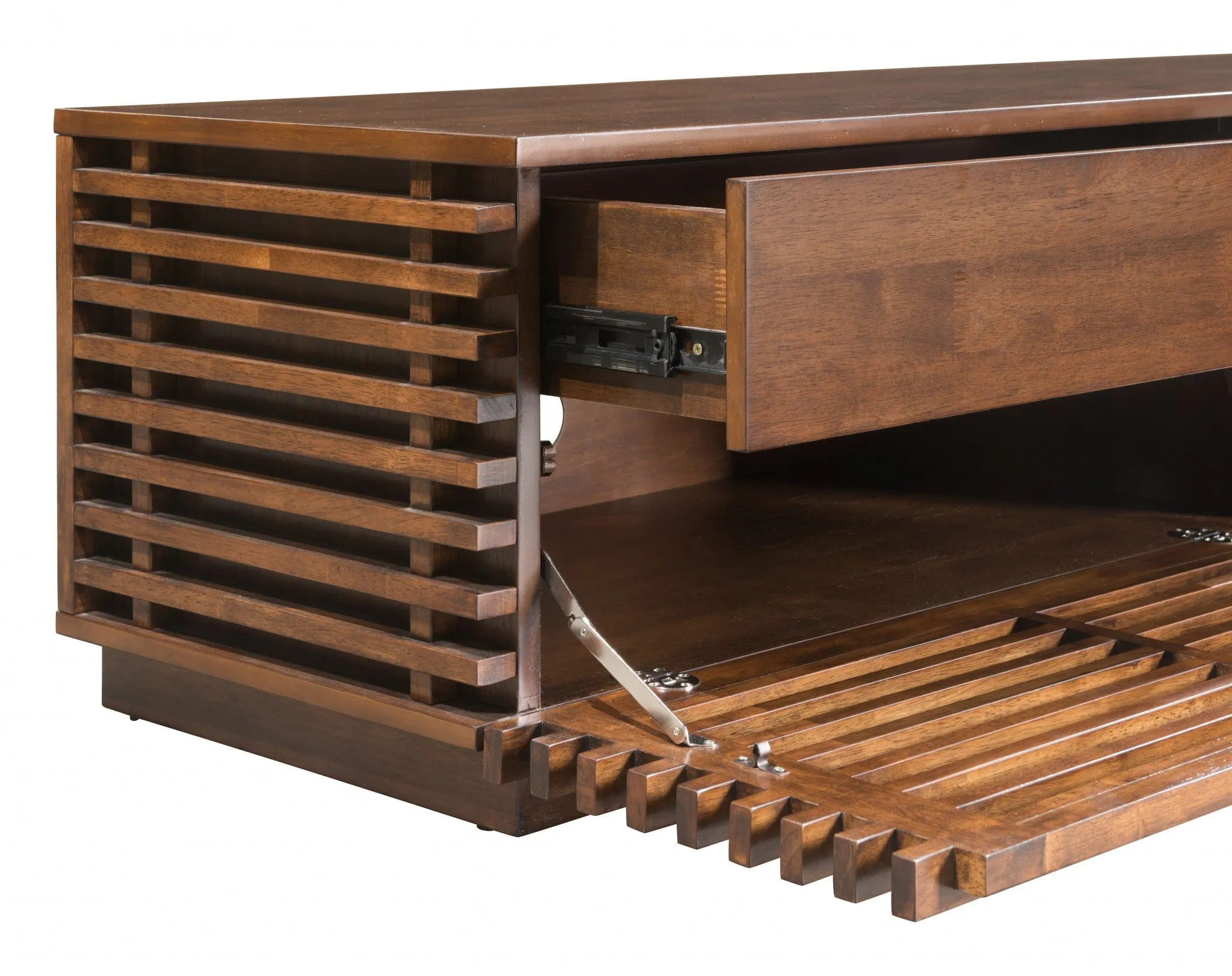 71 Walnut Modern Retro Grooves TV Media Center