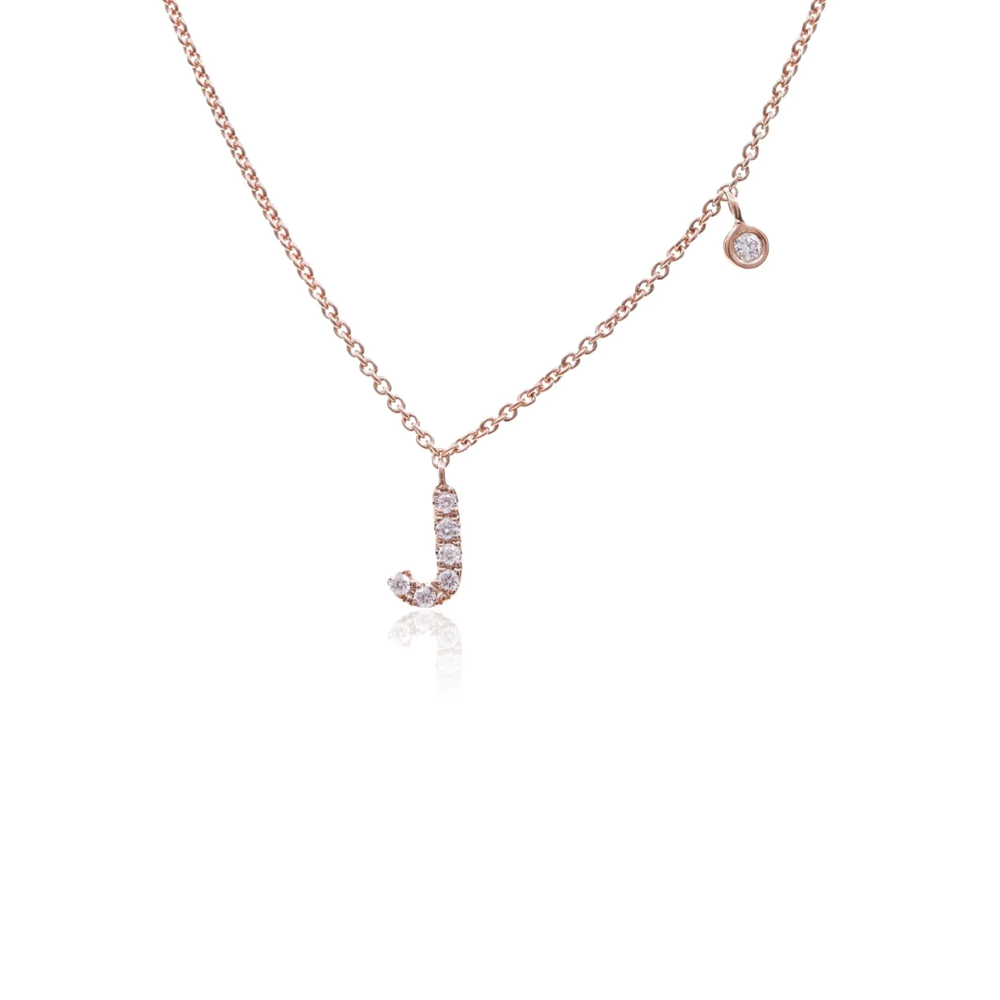 ADJUSTABLE 16-INCH 14K ROSE GOLD PAVE DIAMOND LETTER J NECKLACE