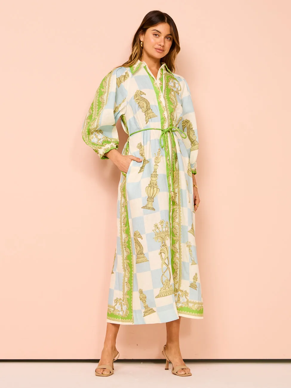 Alemais Checkmate Linen Shirtdress in Multi