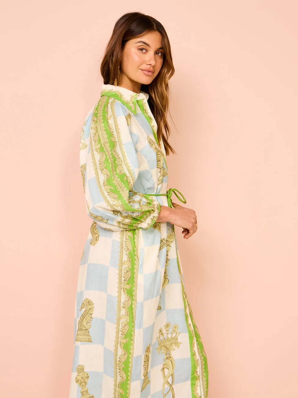 Alemais Checkmate Linen Shirtdress in Multi