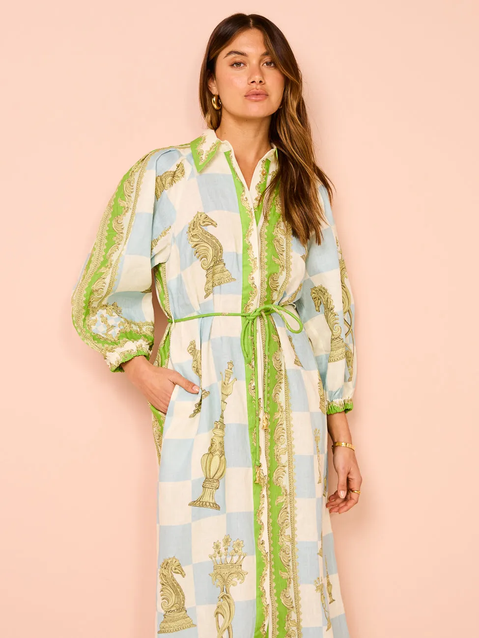 Alemais Checkmate Linen Shirtdress in Multi