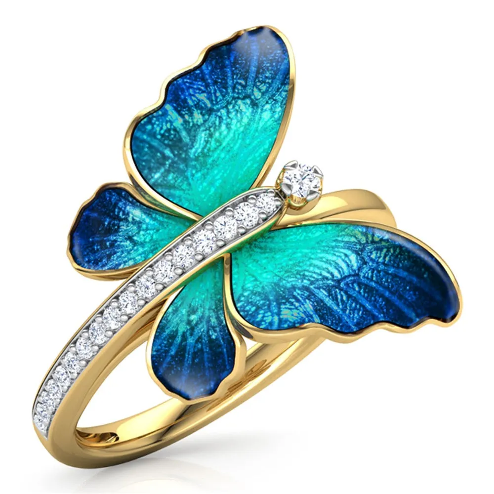 Amazing Gold Crystal Butterfly Ring