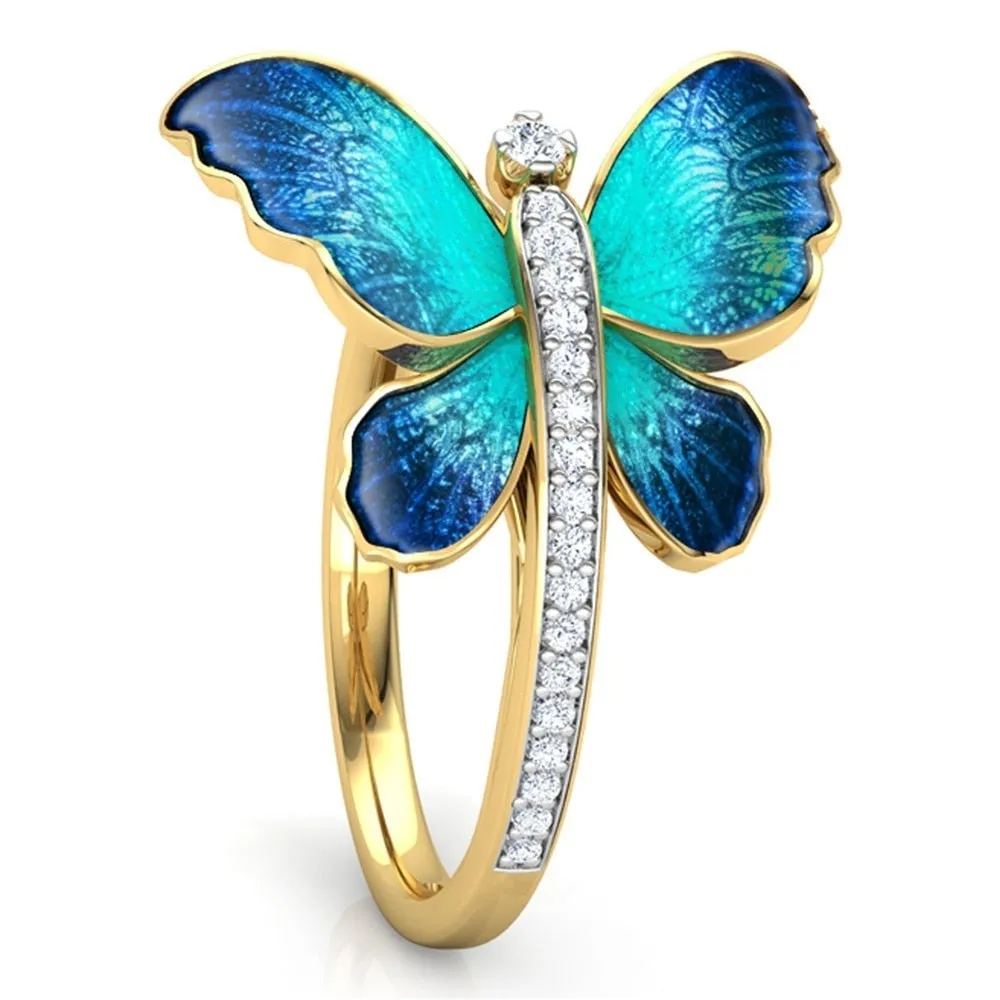 Amazing Gold Crystal Butterfly Ring