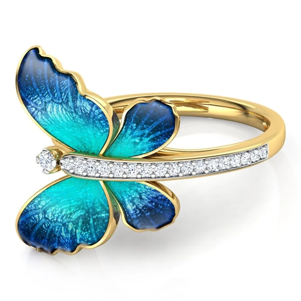 Amazing Gold Crystal Butterfly Ring