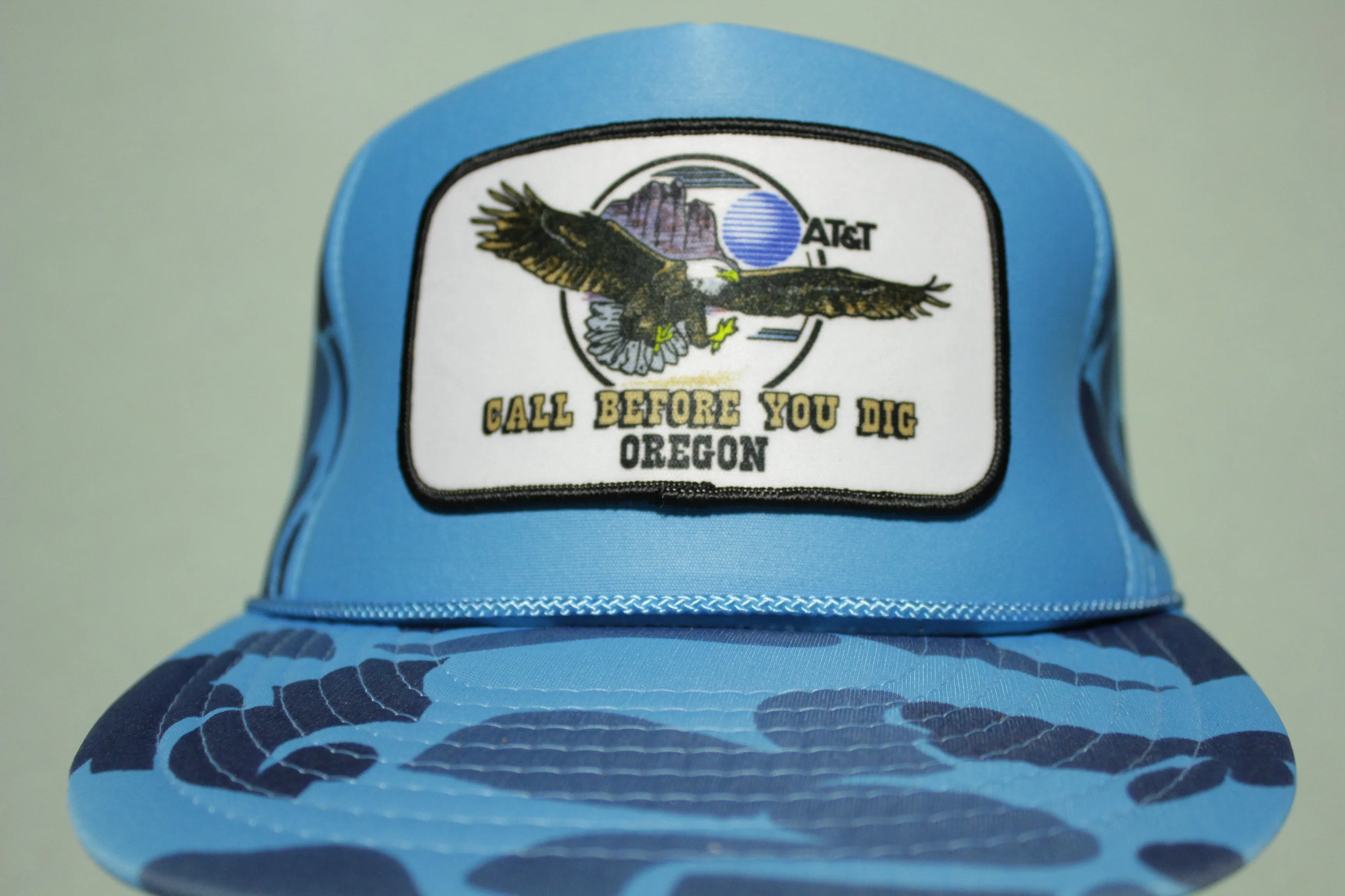 AT&T Blue Camo Call Before You Dig Oregon Vintage 80's Adjustable Back Snapback Hat