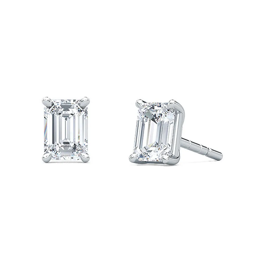 AUTRE - 14K White Gold 0.75ct Lab Grown Diamond Emerald Cut Stud Earrings