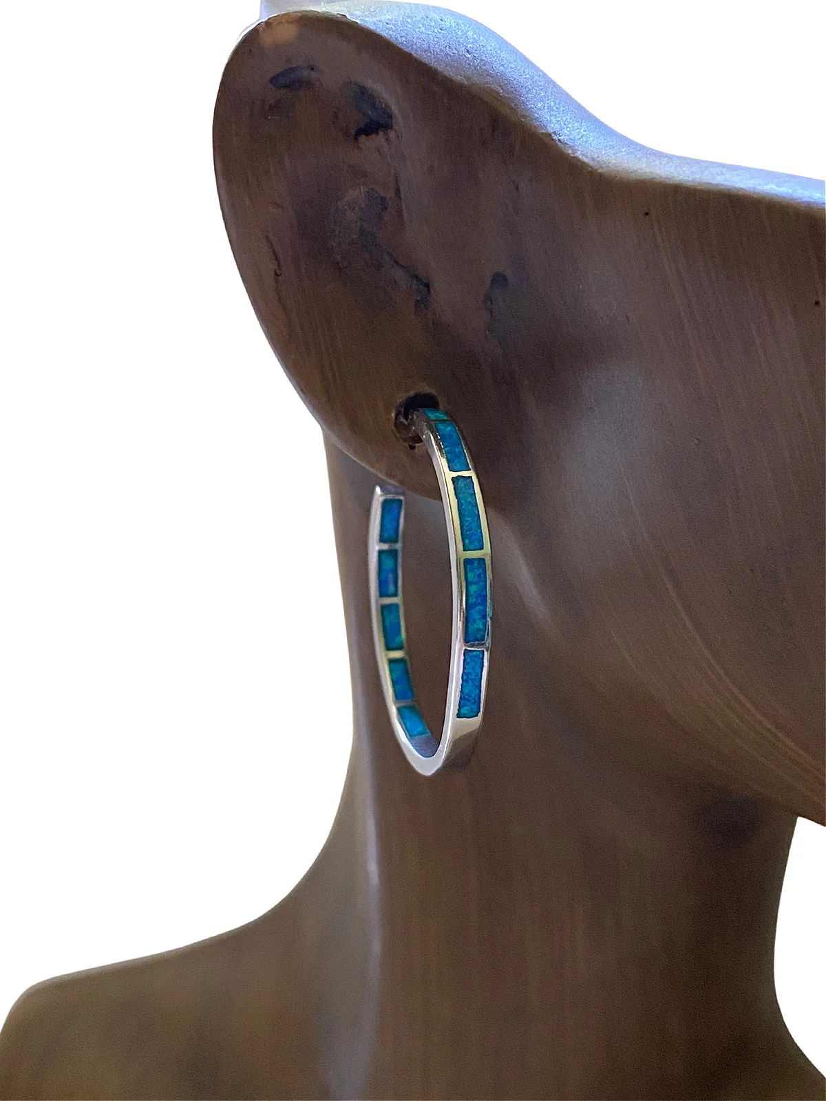 Blue Opal Inlay Post Hoops