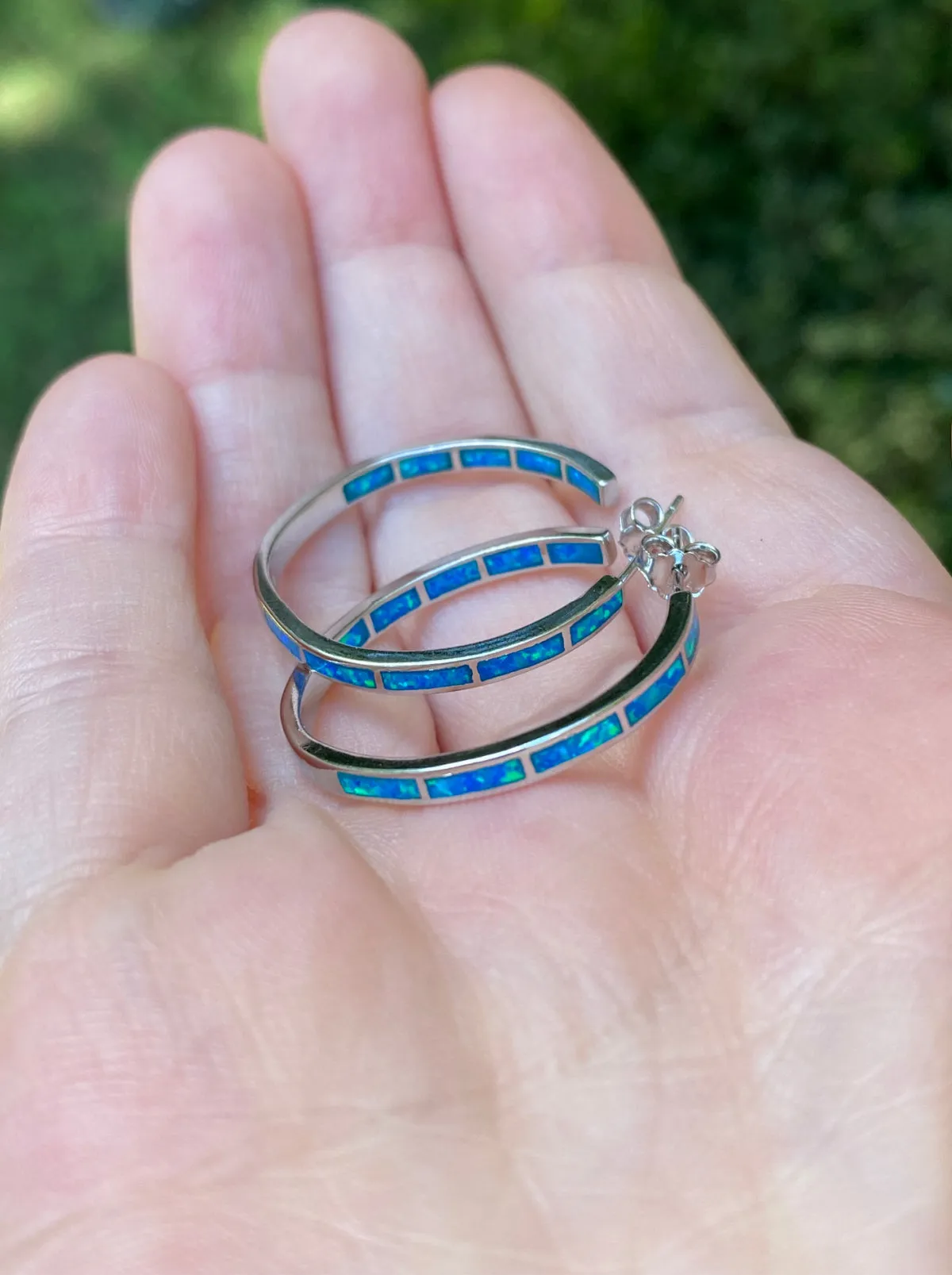 Blue Opal Inlay Post Hoops