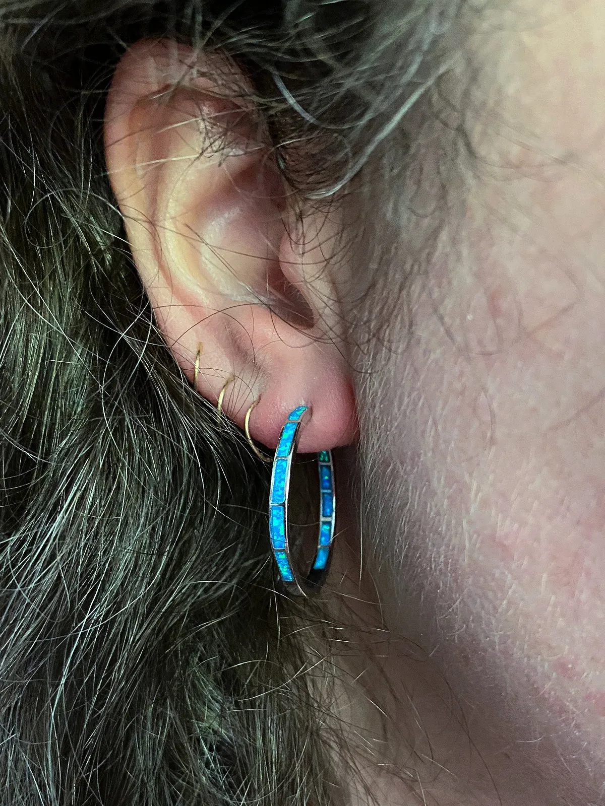 Blue Opal Inlay Post Hoops