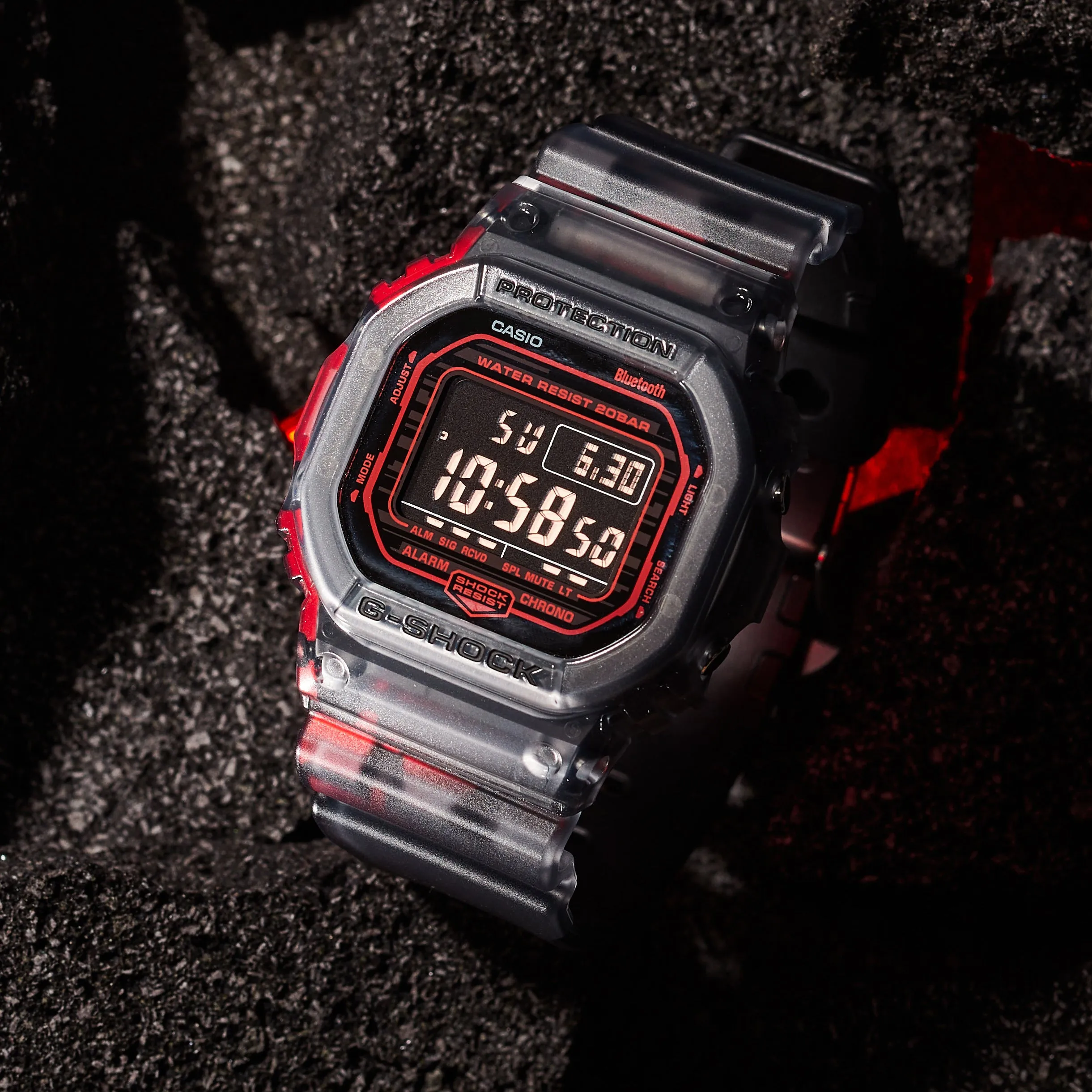 CASIO G-SHOCK DWB5600G-1 Bluetooth Clear Jelly Black Red Digital Watch