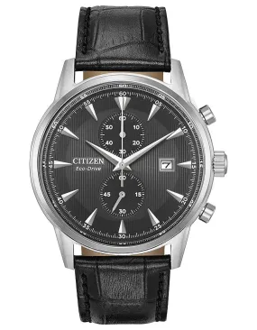 Citizen Eco-Drive Corso Mens Chronograph - Dark Gray Dial - Black Leather Strap