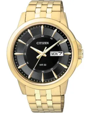 Citizen Quartz Mens Day/Date Watch - Gold-Tone Case - Black Dial