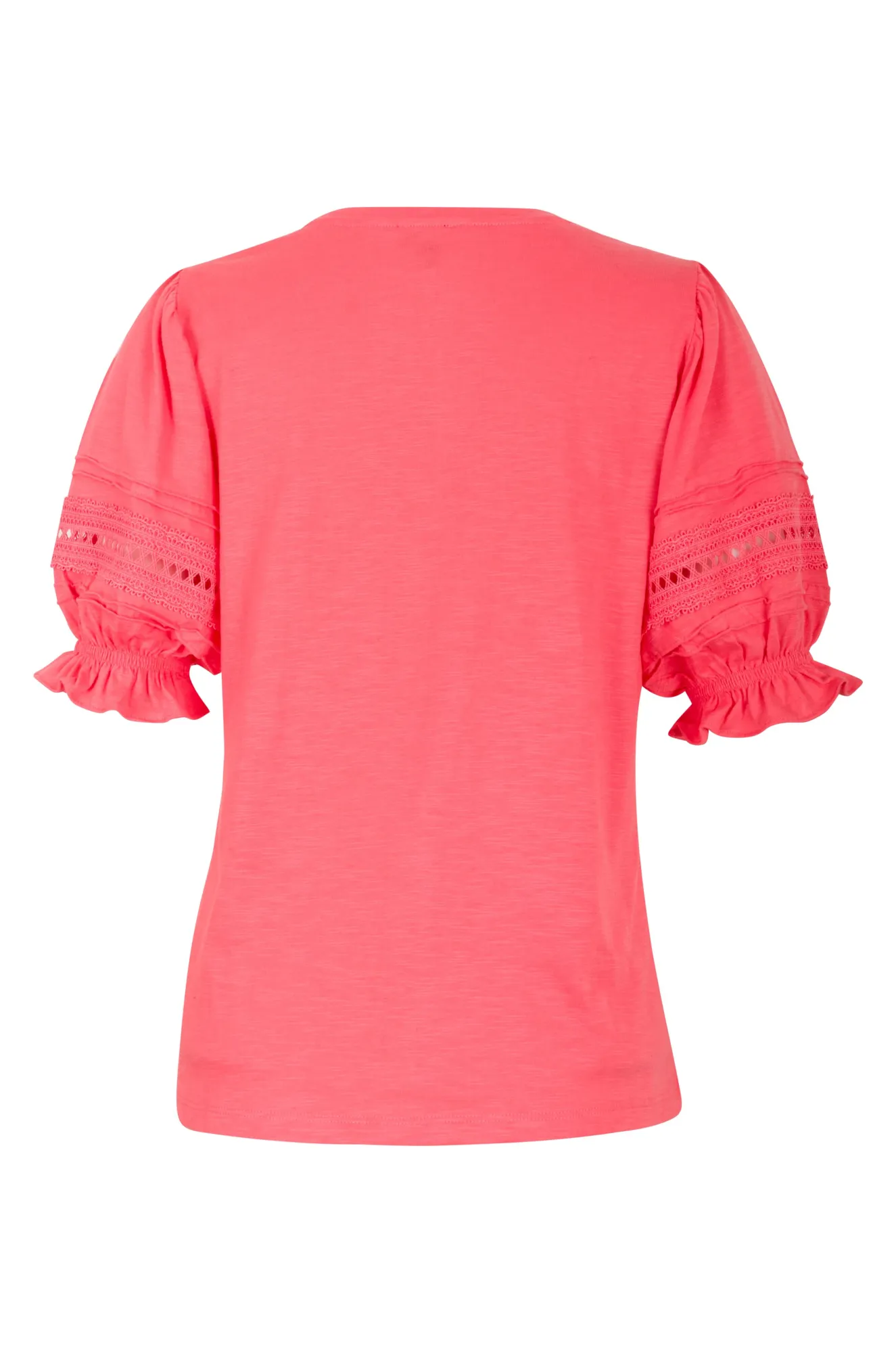 Cotton Rich Top with puff sleeve | CORAL | 6962AR