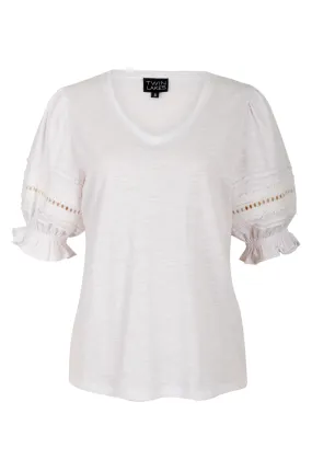 Cotton Rich Top with puff sleeve | WHITE | 6962AR