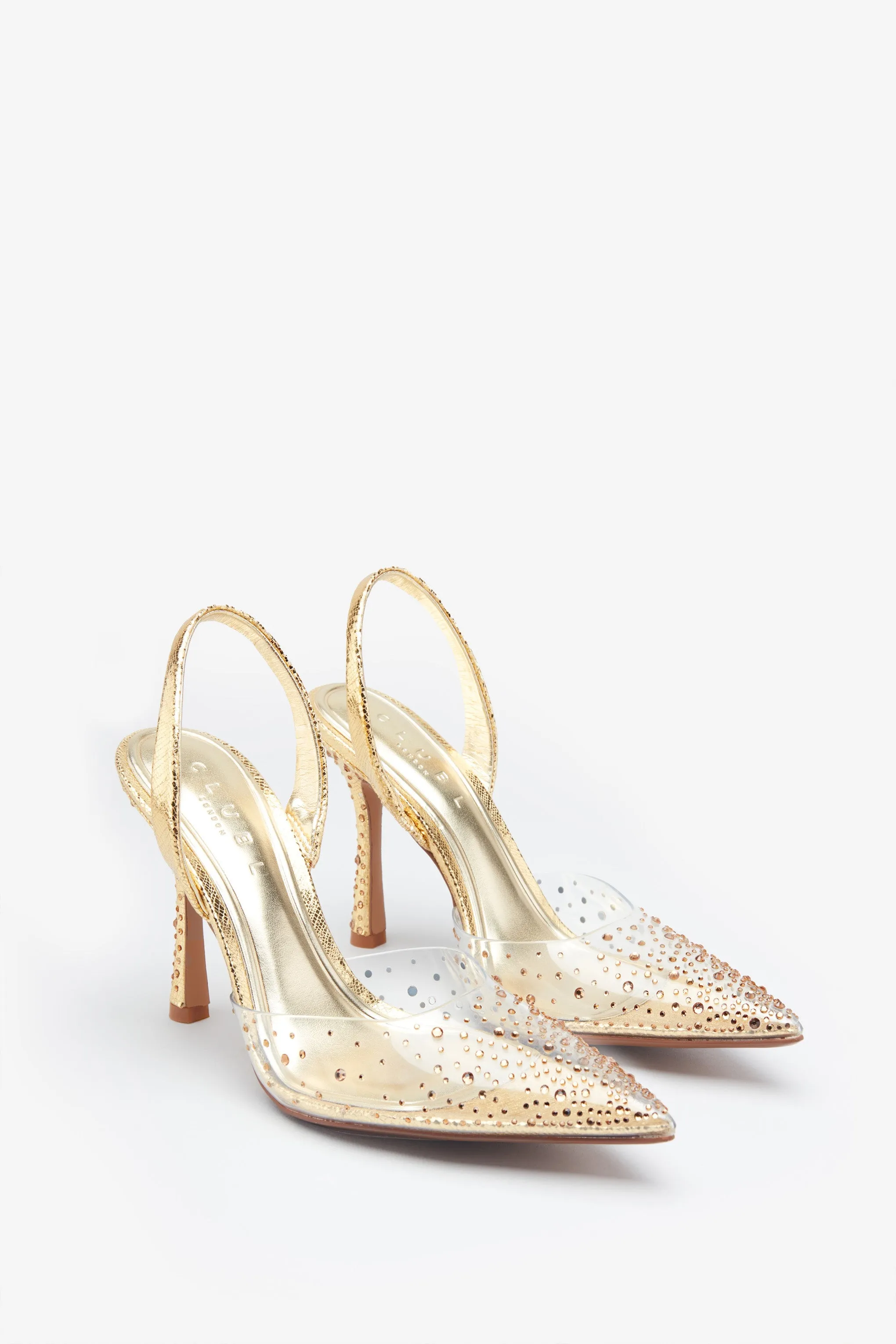 Covergirl | Gold Diamante Sling Back Pointed Heels