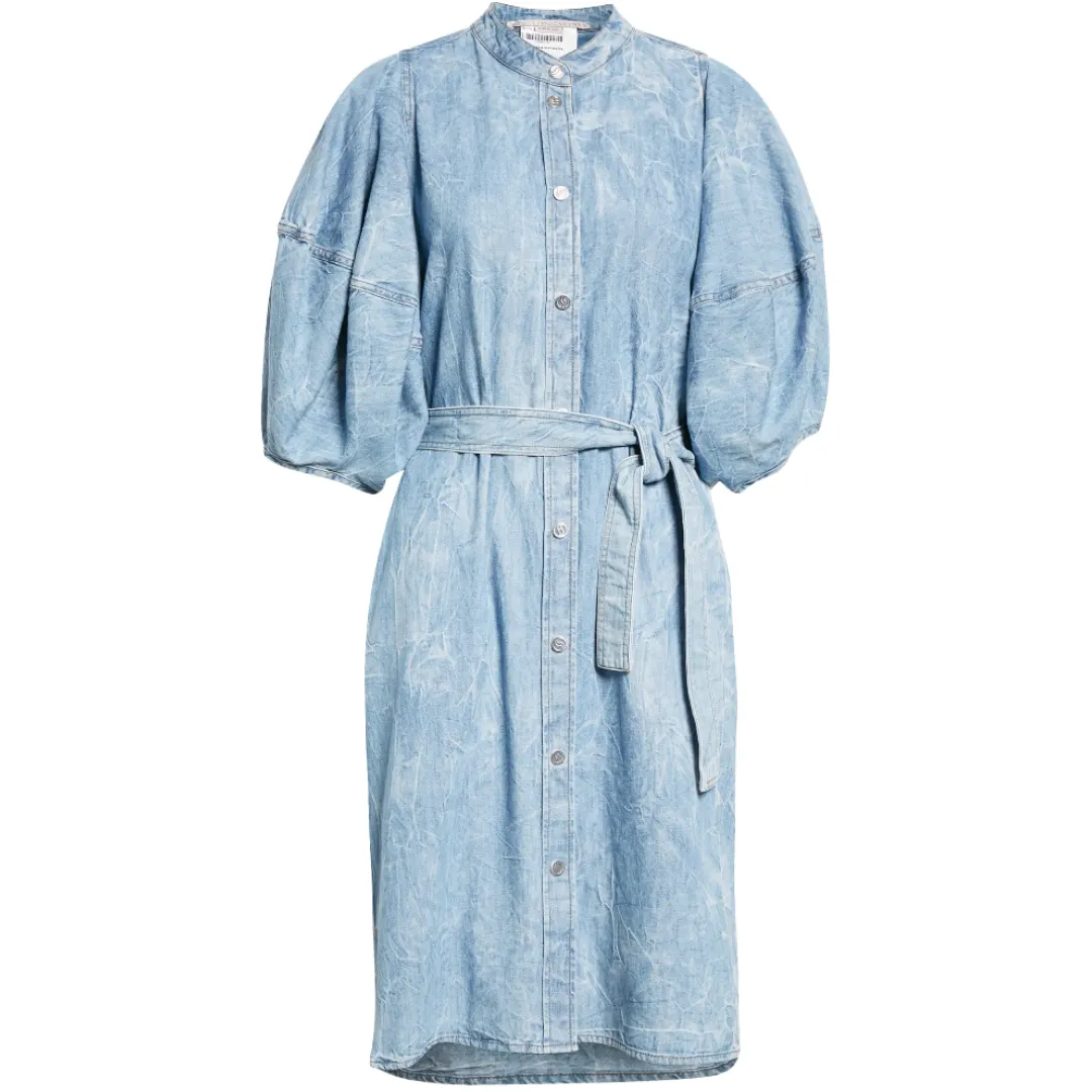 Crinkle Denim Puff Sleeve Dress