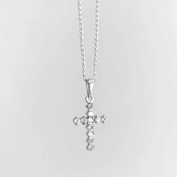 Crystal Cross Necklace - Silver