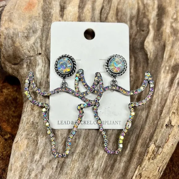 Crystal Steerhead Western Dangle Earrings