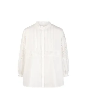 Cutwork Lace Pintuck Button Up Blouse