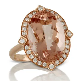 Doves Morganite 18K Pink Rose Gold Diamond Oval Halo Ring