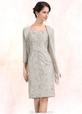 Ellie Sheath/Column V-neck Knee-Length Lace Mother of the Bride Dress STK126P0014570