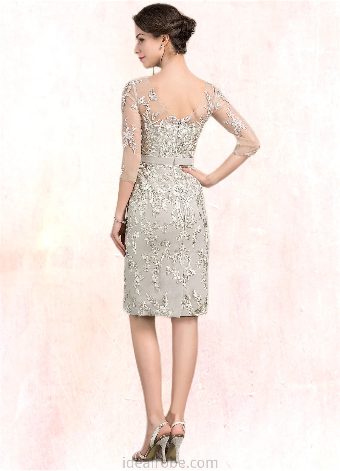 Ellie Sheath/Column V-neck Knee-Length Lace Mother of the Bride Dress STK126P0014570