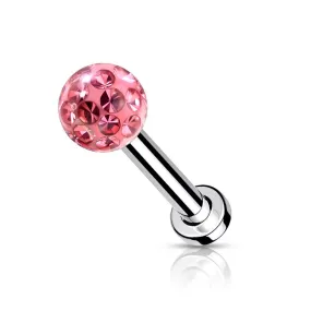 Epoxy Covered Crystal Paved Ball Flat Back Studs - Pink