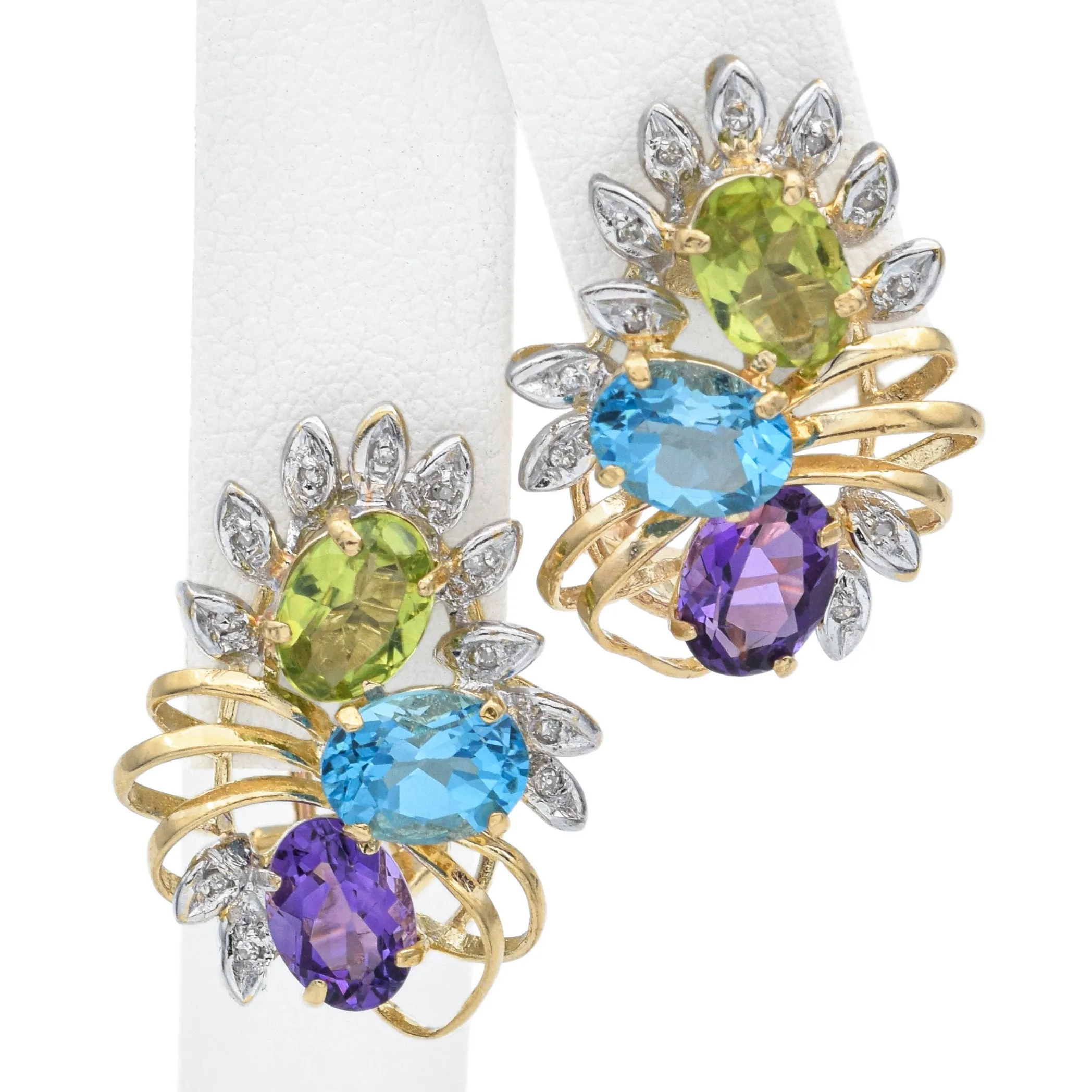 Estate 14K Yellow Gold Multi-Stone and Diamond Omega Back Earrings