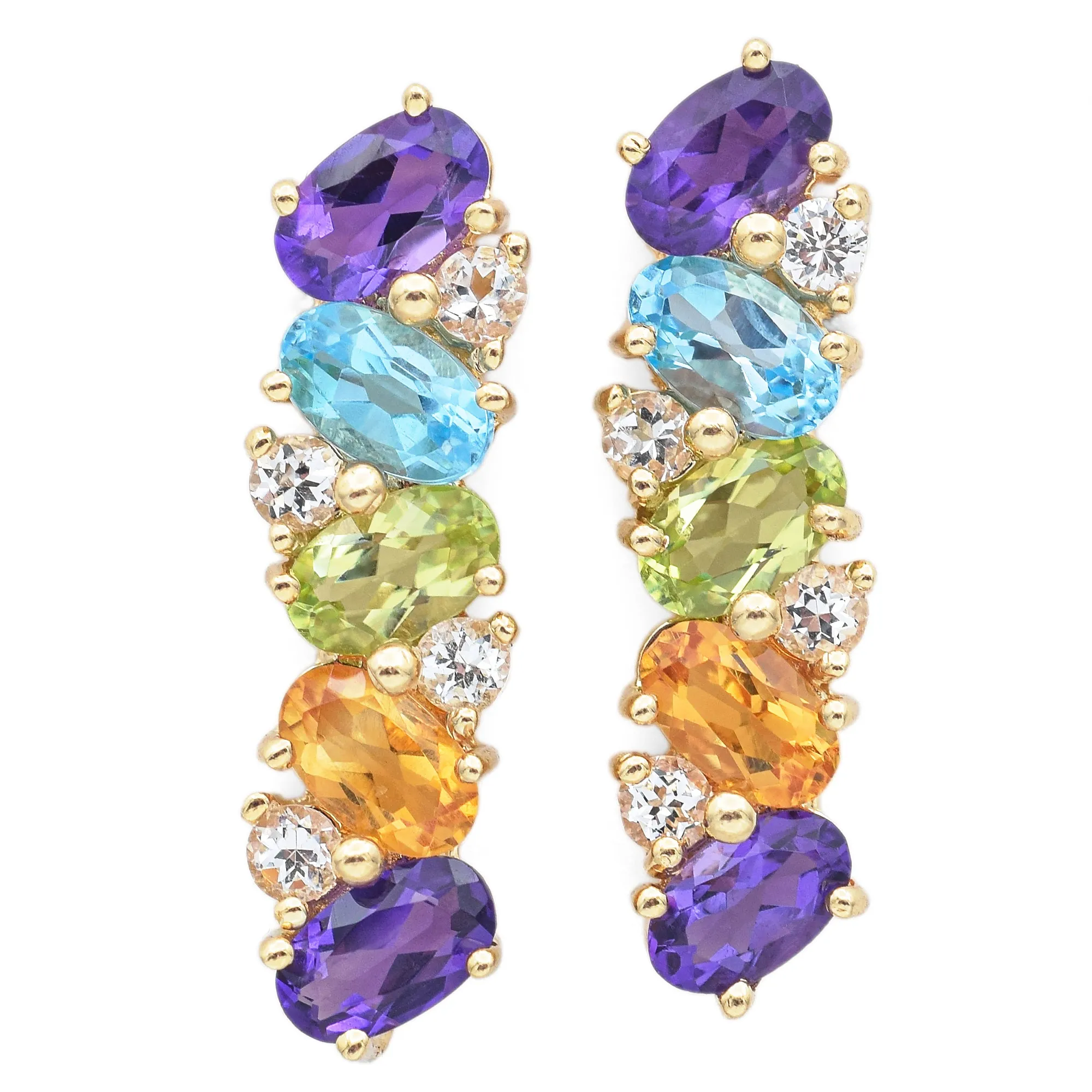 Estate 14K Yellow Gold Multi-Stone Drop Earrings