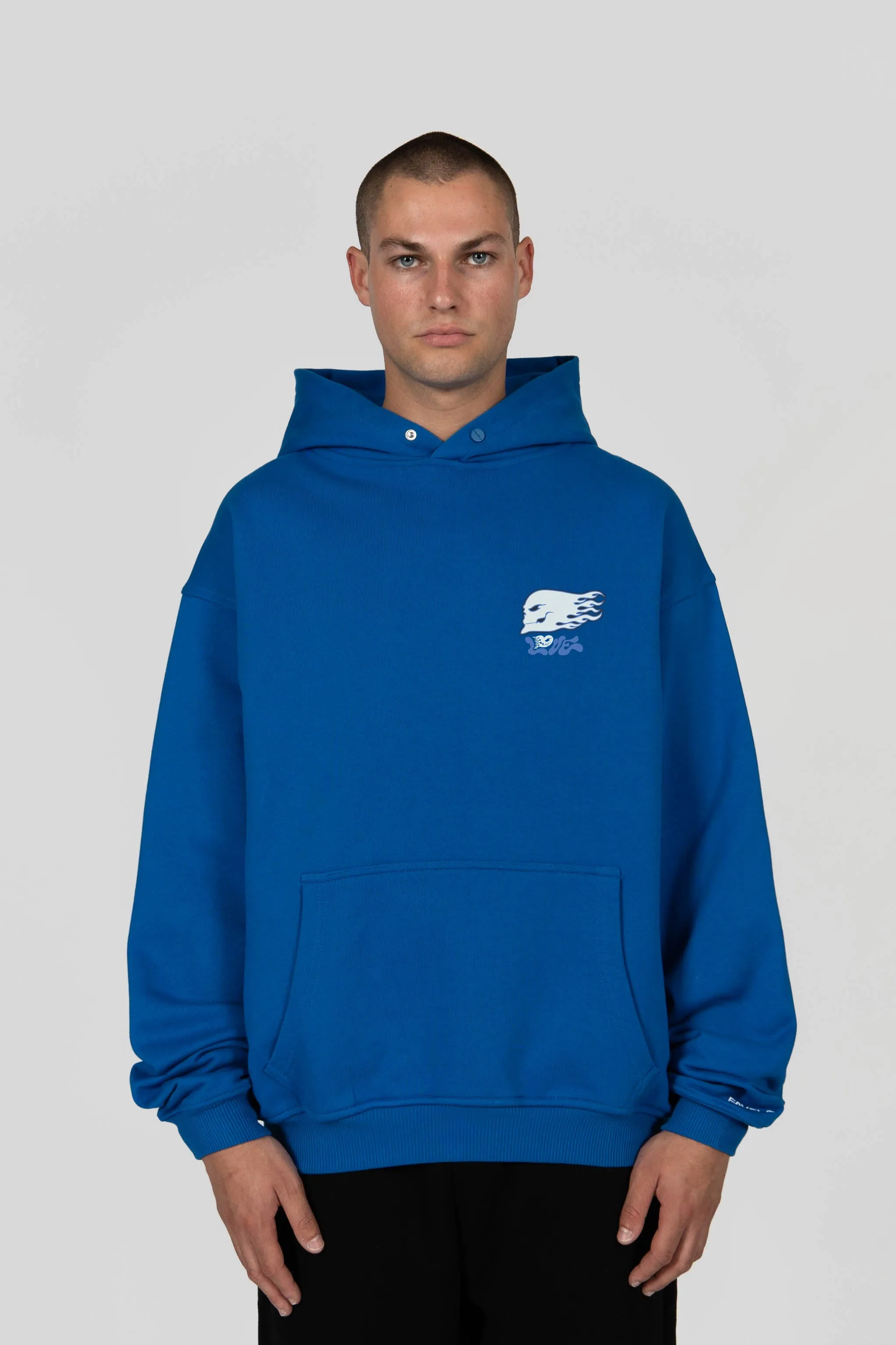 FLAMED HEART ROYAL BLUE SNAP BUTTON HOODIE