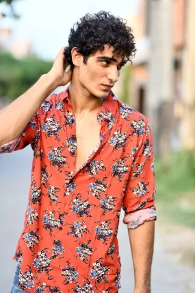 Floral Print Shirt - Orange