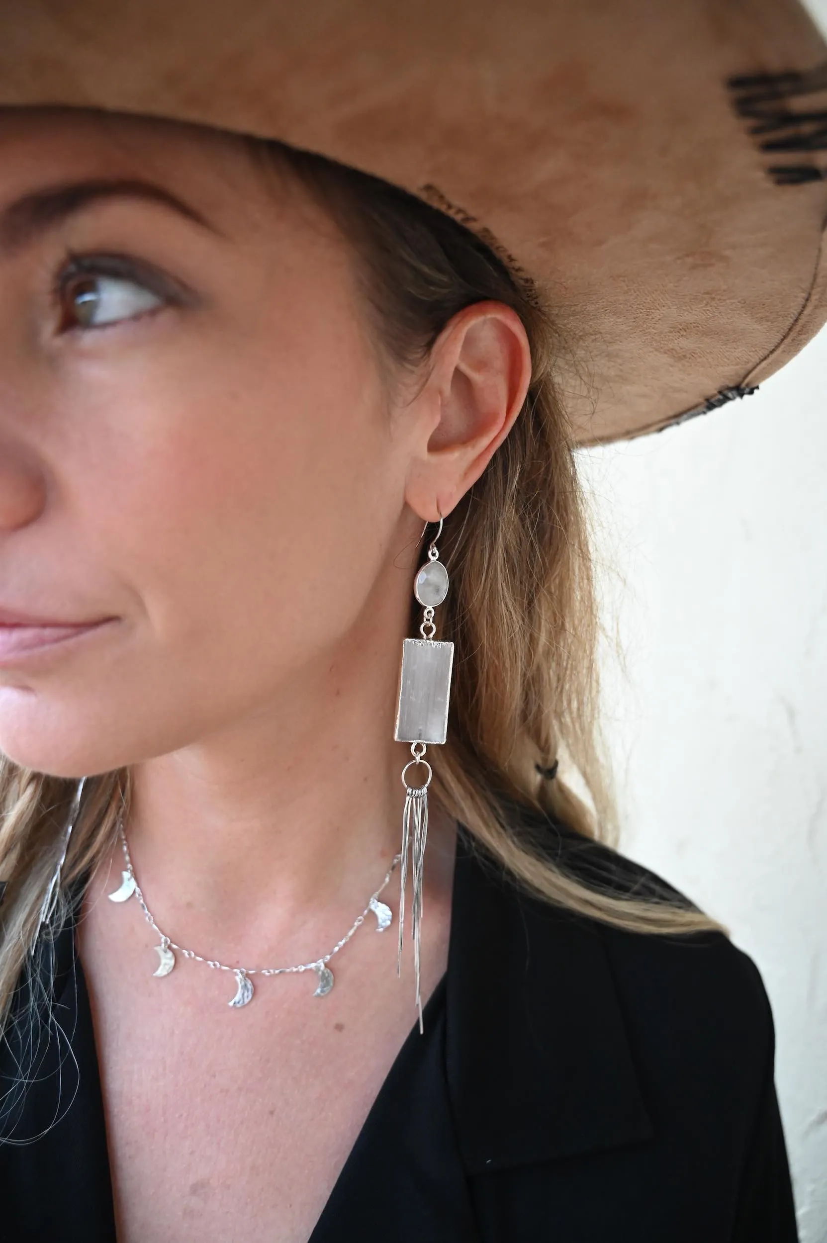 Goddess Within Selenite & Moonstone Fringe Earrings