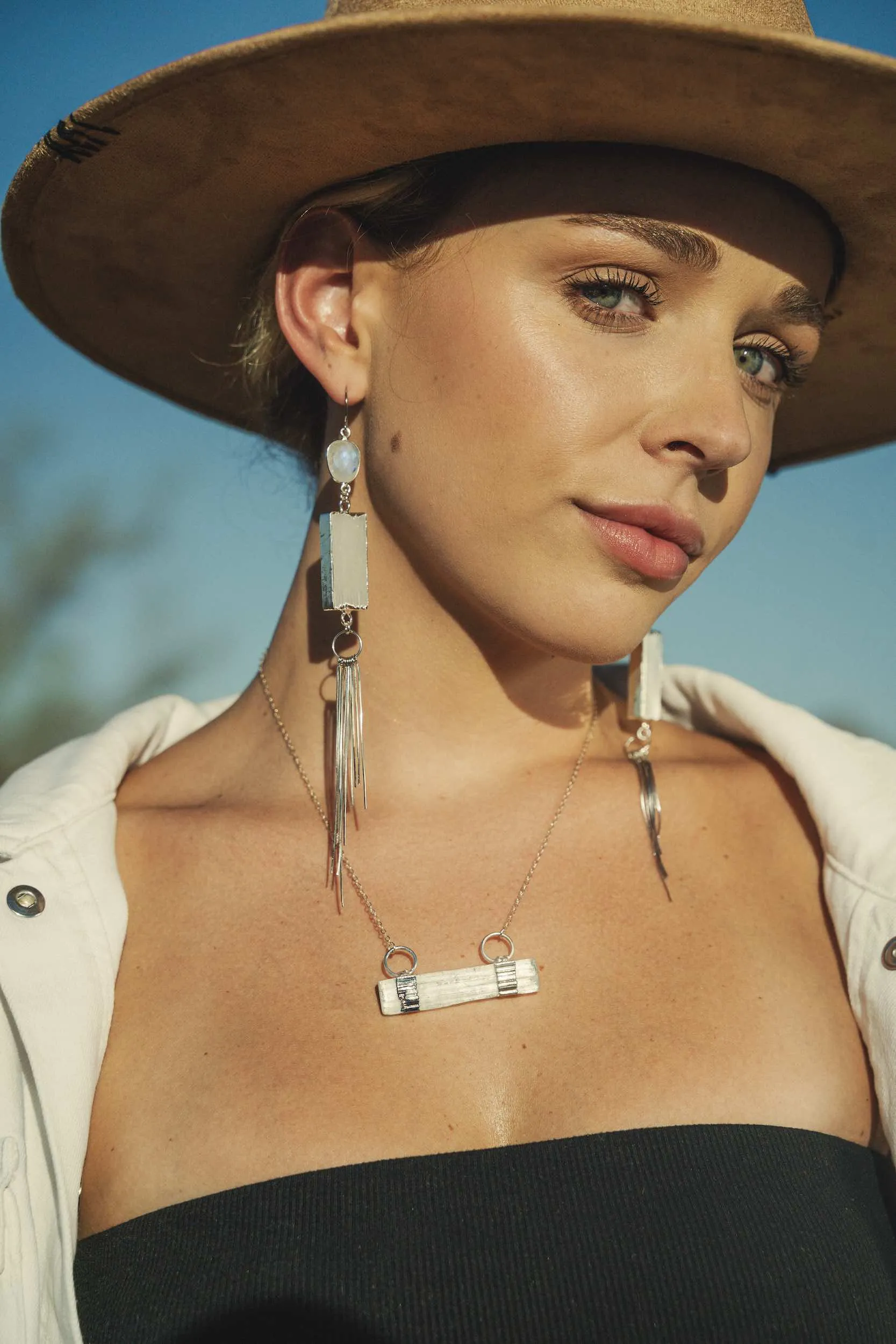 Goddess Within Selenite & Moonstone Fringe Earrings