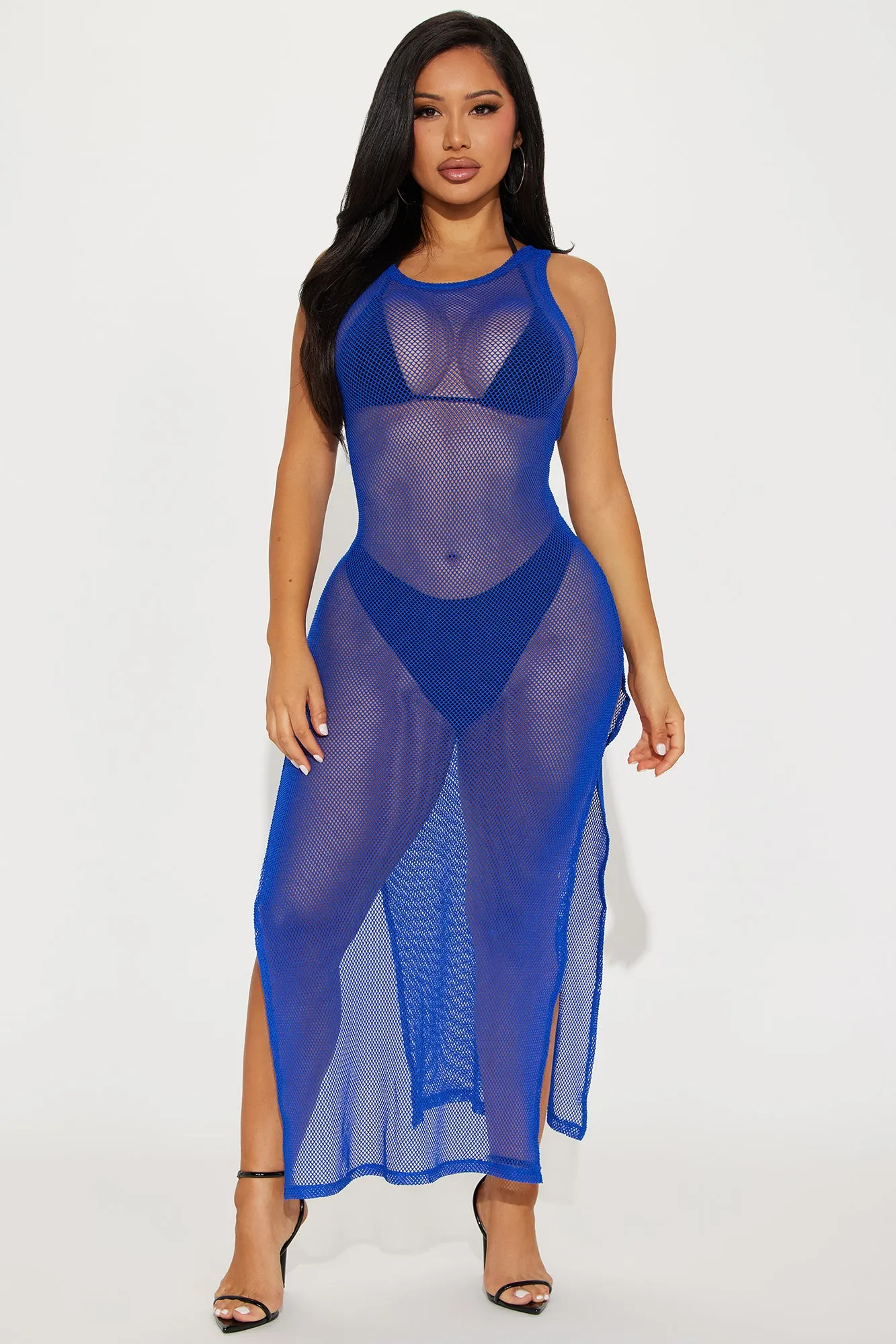 Good Times And Tan Lines Slit Fishnet Cover Up Dress - Royal