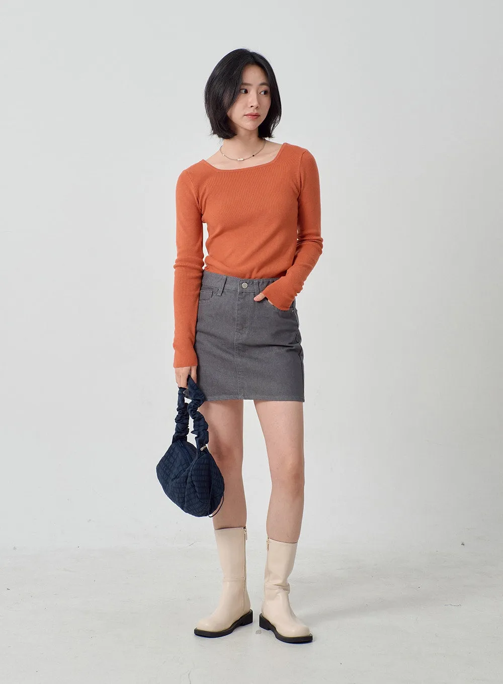 High Waist Cotton Mini Skirt OJ327