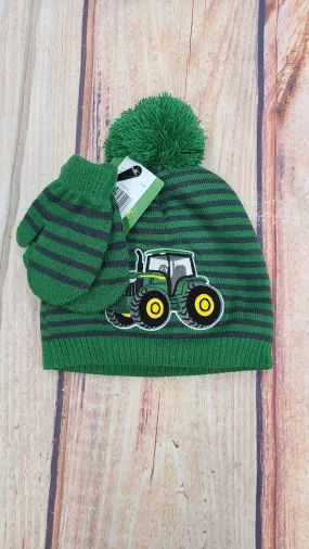 JOHN DEERE TRACTOR HAT AND MITTENS GREEN/ OMBRE BLUE STRIP LP86433