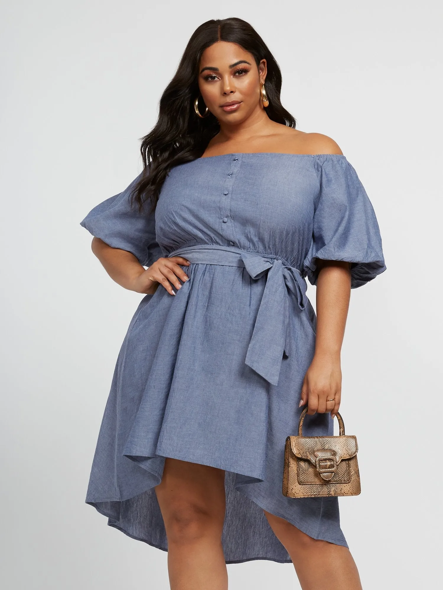 Juliet Off-The-Shoulder Chambray Dress