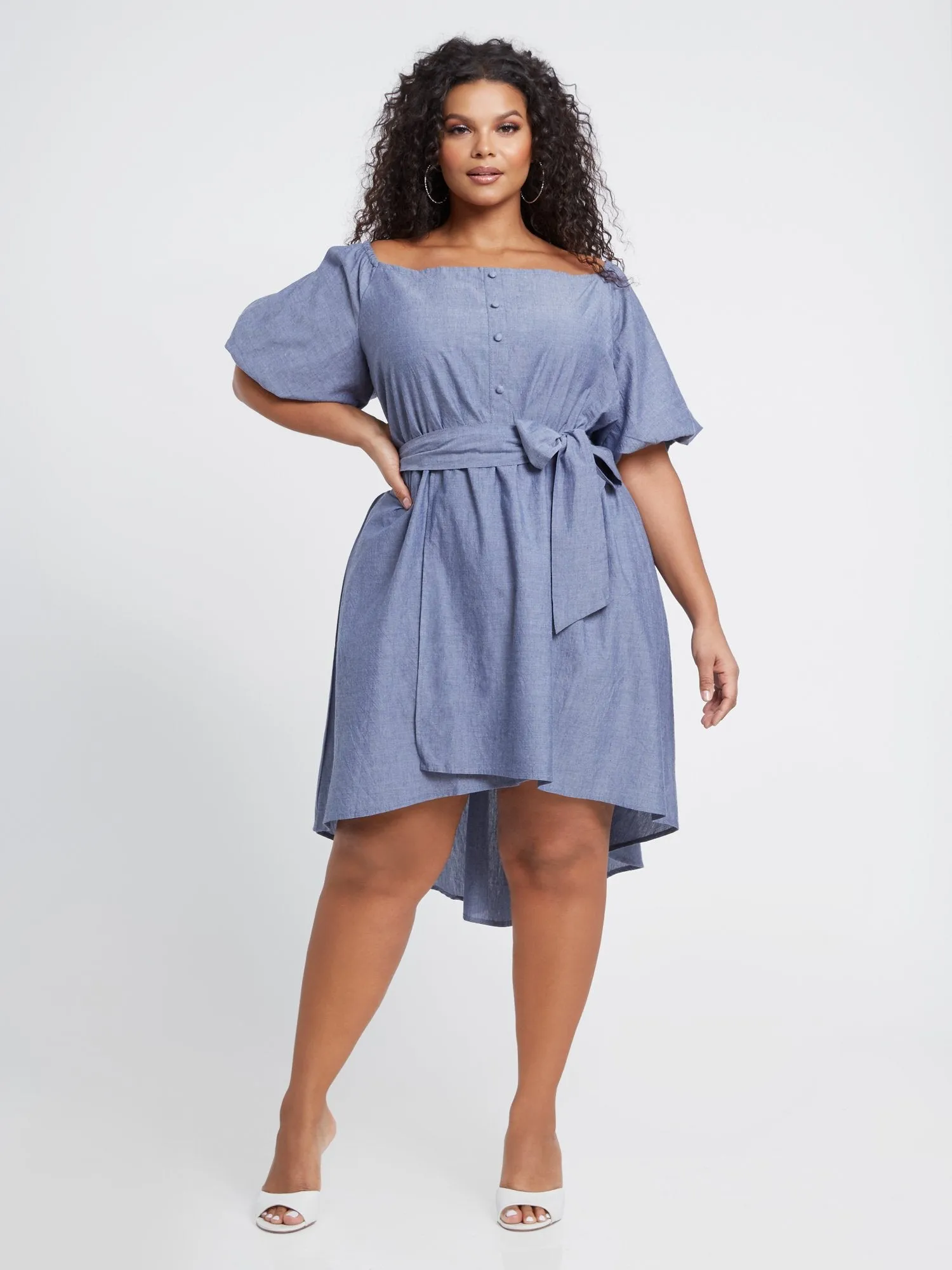 Juliet Off-The-Shoulder Chambray Dress