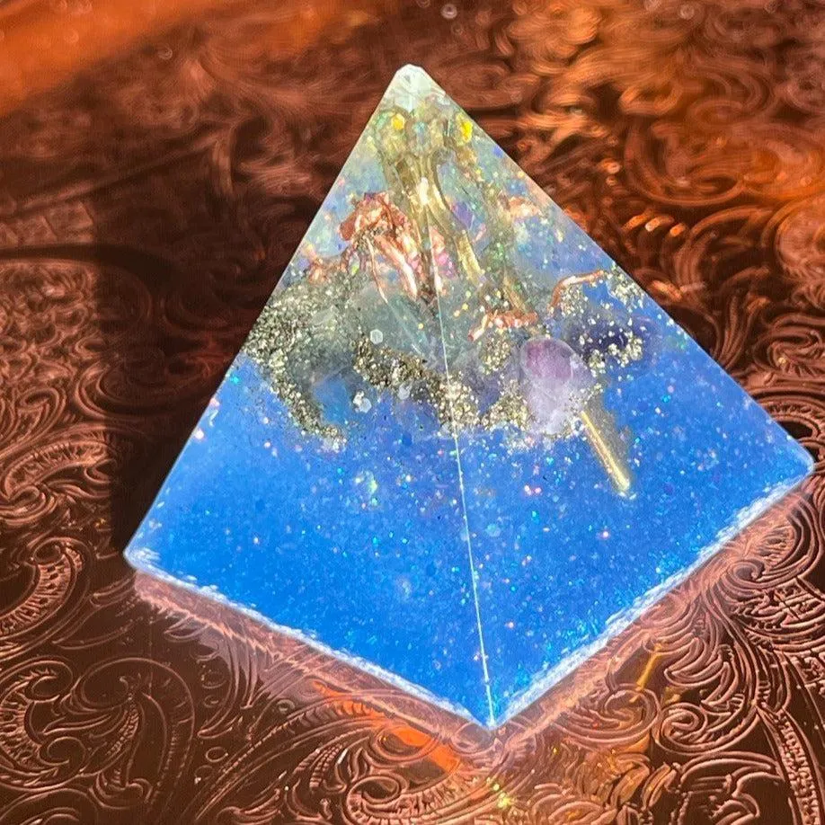 Large Orgonite Pyramid ~hand crafted Pyramid with key and is loaded with metals and crystals~ Great for EMF protection and Gifting