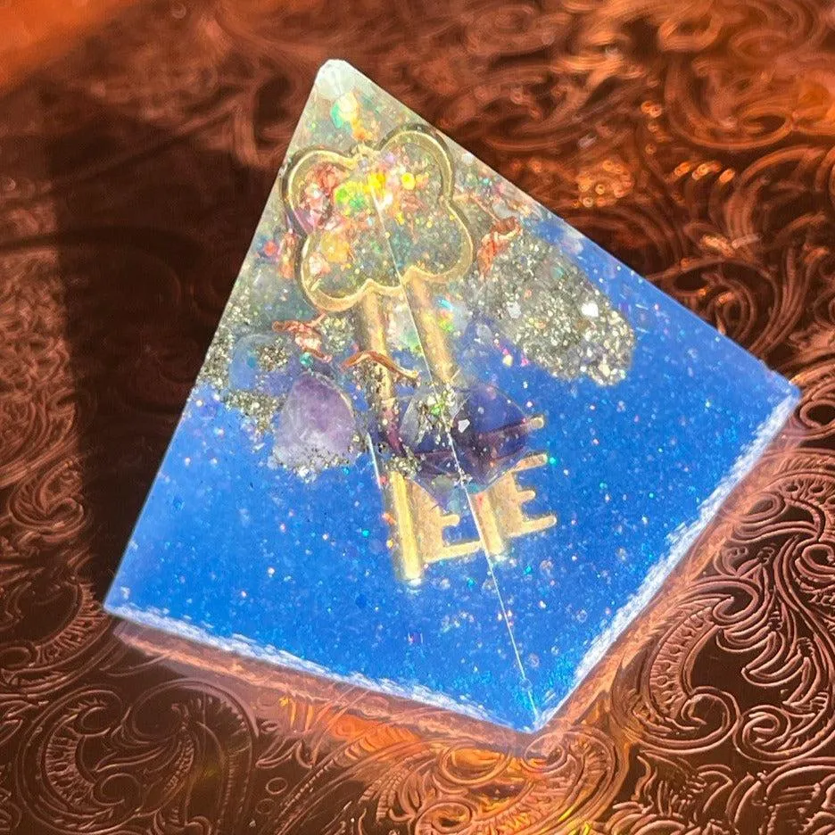 Large Orgonite Pyramid ~hand crafted Pyramid with key and is loaded with metals and crystals~ Great for EMF protection and Gifting