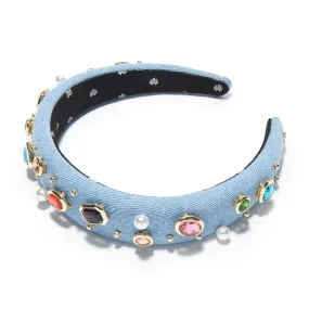 LIGHT DENIM GEM BEZEL DENIM ALICE HEADBAND